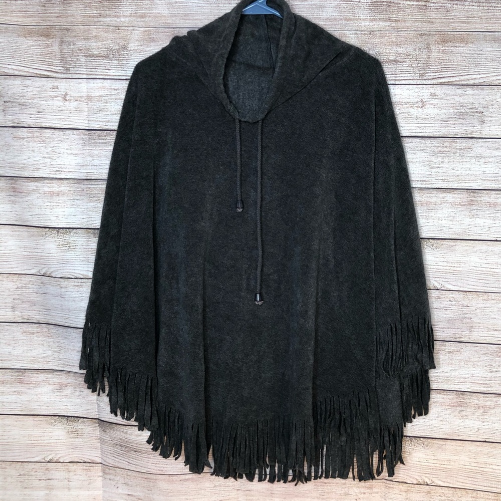 Outbrook Cowl Neck Drawstring‎ Fleece Poncho